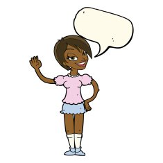 cartoon waving woman with speech bubble N104