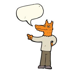 cartoon pointing fox man with speech bubble N4