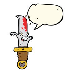cartoon frightened knife with speech bubble N8