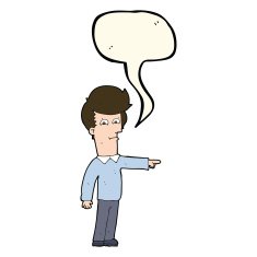 cartoon man pointing with speech bubble N143