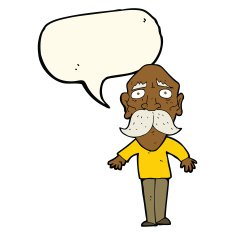 cartoon sad old man with speech bubble N16