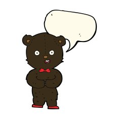 cartoon teddy black bear with speech bubble N8