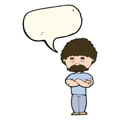 cartoon dad with folded arms speech bubble N8