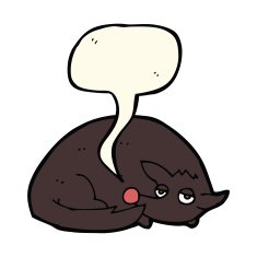 cartoon curled up dog with speech bubble N8