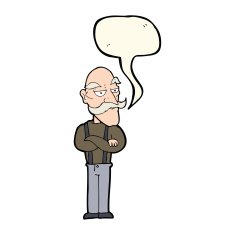 cartoon bored old man with speech bubble N10