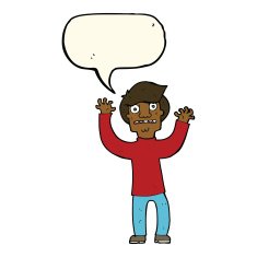 cartoon terrified man with speech bubble N156