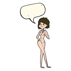 cartoon woman in bikini with speech bubble N42