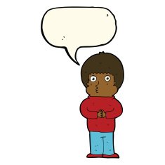 cartoon shy boy with speech bubble N16