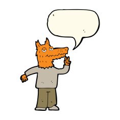 cartoon happy fox man with speech bubble N18