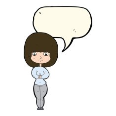 cartoon shy woman with speech bubble N38