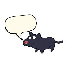 cartoon happy little dog with speech bubble N8