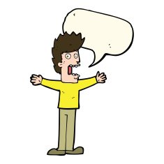 cartoon terrified man with speech bubble N158