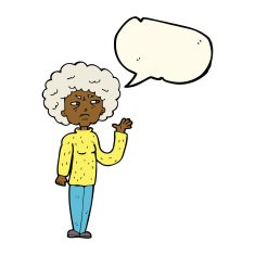 cartoon annoyed old woman waving with speech bubble N8