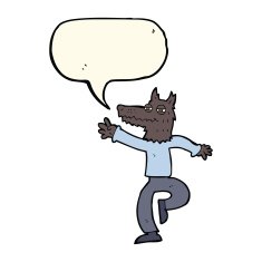 cartoon happy wolf man with speech bubble N10