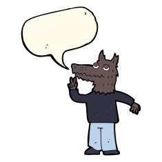 cartoon happy wolf man with speech bubble N11