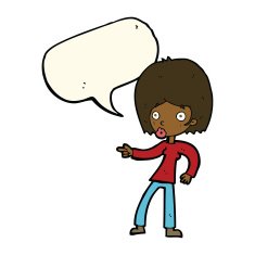 cartoon woman pointing with speech bubble N154