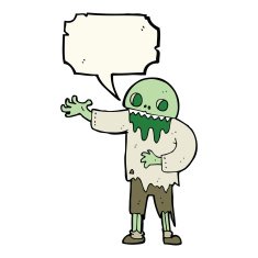 cartoon spooky zombie with speech bubble N8