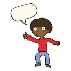 cartoon boy waving warning with speech bubble N8