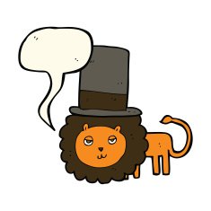 cartoon lion in top hat with speech bubble N7