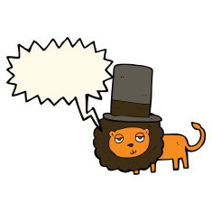 cartoon lion in top hat with speech bubble N8