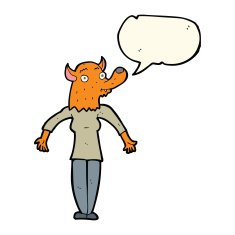 cartoon fox woman with speech bubble N4