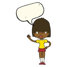 cartoon waving woman with speech bubble N105
