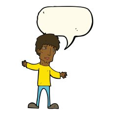 cartoon worried man with speech bubble N80