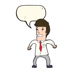 cartoon nervous businessman with speech bubble N7