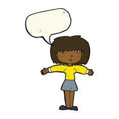 cartoon woman shrugging shoulders with speech bubble N362