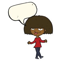 cartoon smug looking woman with speech bubble N8