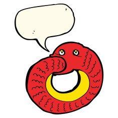cartoon snake eating own tail with speech bubble N4