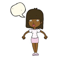 cartoon woman shrugging shoulders with speech bubble N364