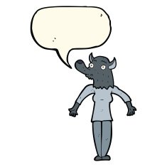 cartoon werewolf woman with speech bubble N4