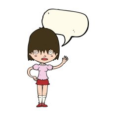 cartoon waving woman with speech bubble N110