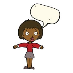 cartoon shocked woman with speech bubble N78
