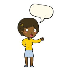 cartoon waving woman with speech bubble N111
