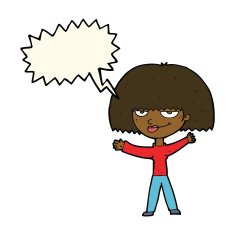 cartoon smug woman with speech bubble N15