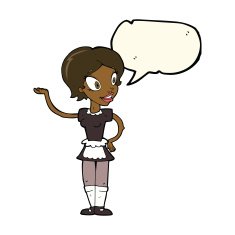 cartoon woman in maid costume with speech bubble N7