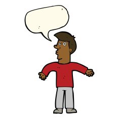 cartoon man shrugging shoulders with speech bubble N30