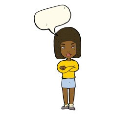 cartoon woman with crossed arms speech bubble N39