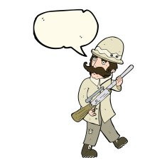 cartoon big game hunter with speech bubble N7