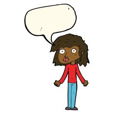 cartoon girl shrugging shoulders with speech bubble N24