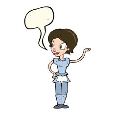 cartoon woman in maid costume with speech bubble N8