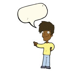 cartoon man pointing with speech bubble N144