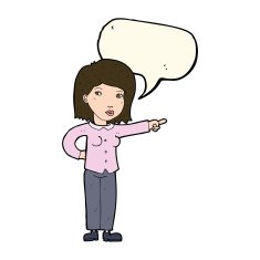 cartoon woman pointing with speech bubble N158