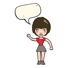 cartoon waving woman with speech bubble N117