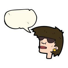 cartoon female face with glasses speech bubble N7