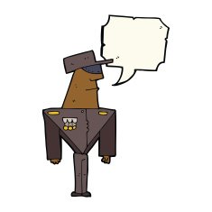 cartoon guard with speech bubble N8