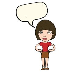 cartoon worried woman with speech bubble N62
