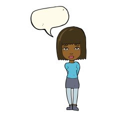 cartoon serious girl with speech bubble N7